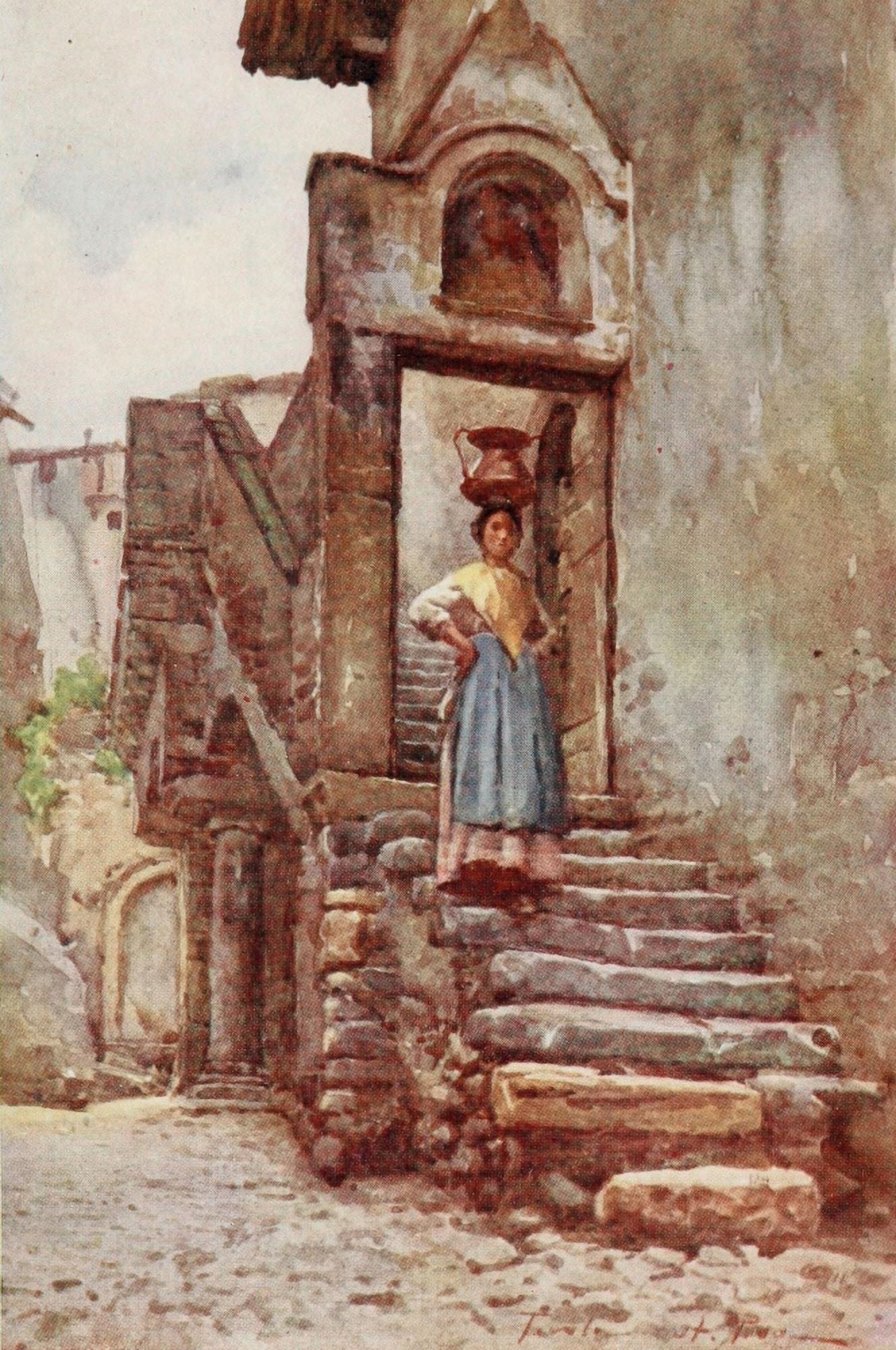 Rome 1905 Roman peasant with copper water pot Canvas Art - Alberto Pisa (18 x 24)