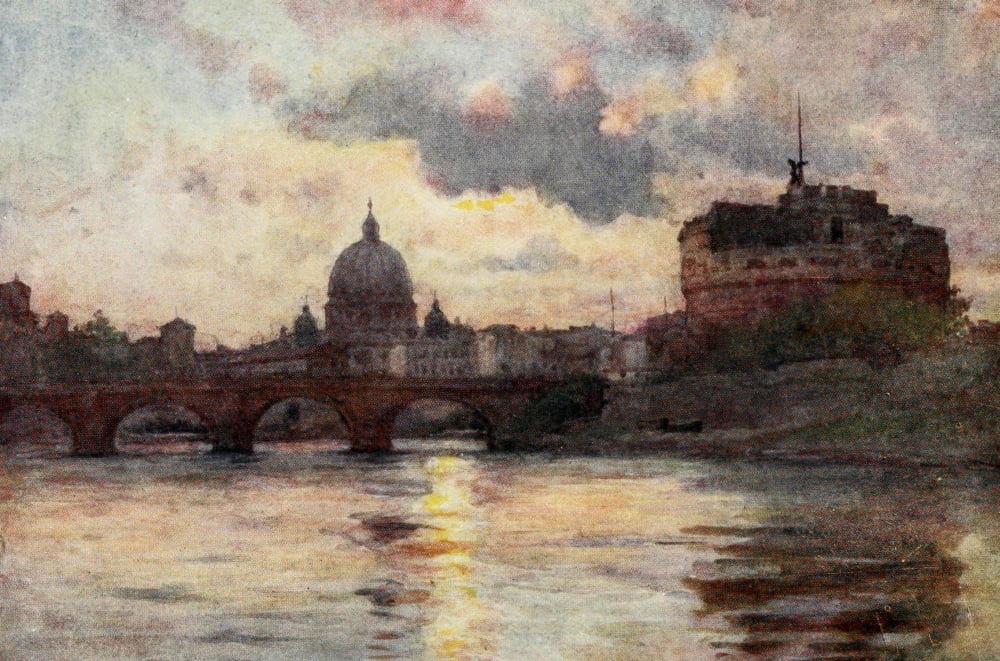 Rome 1905 St Peters & Castel Sant Angelo Canvas Art - Alberto Pisa (18 x 24)