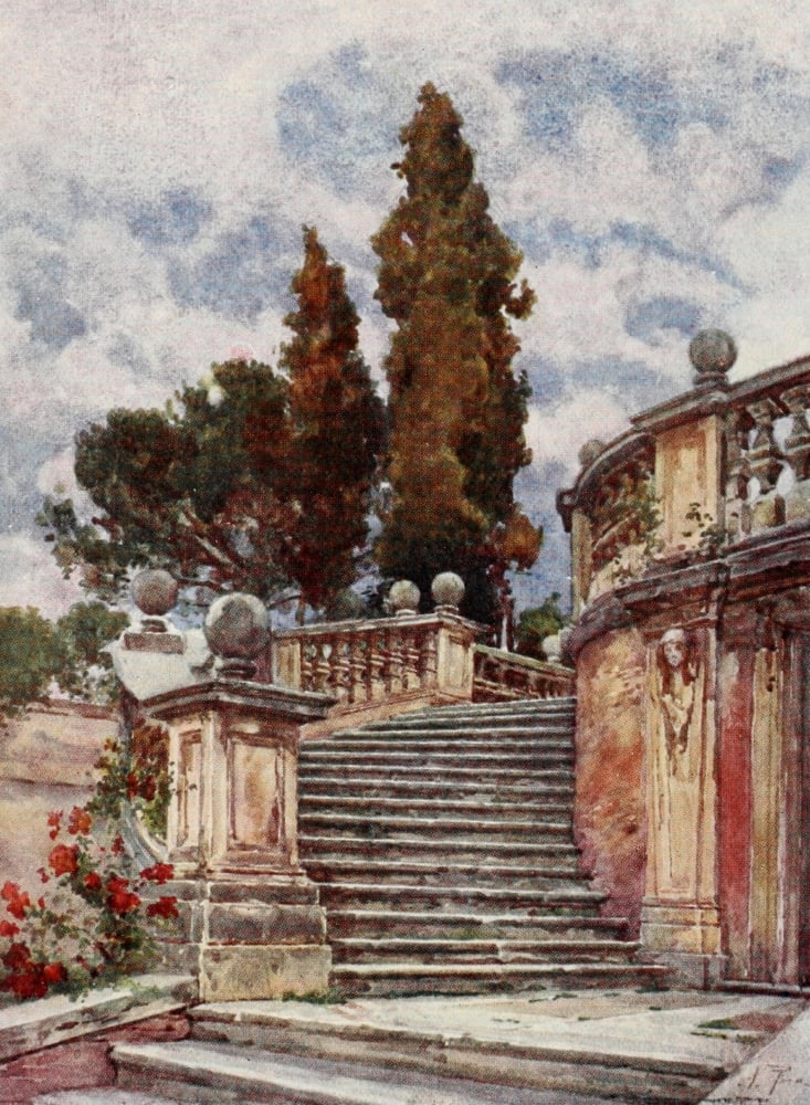 Rome 1905 Steps of Church of SS Domenico & Sisto Canvas Art - Alberto Pisa (18 x 24)