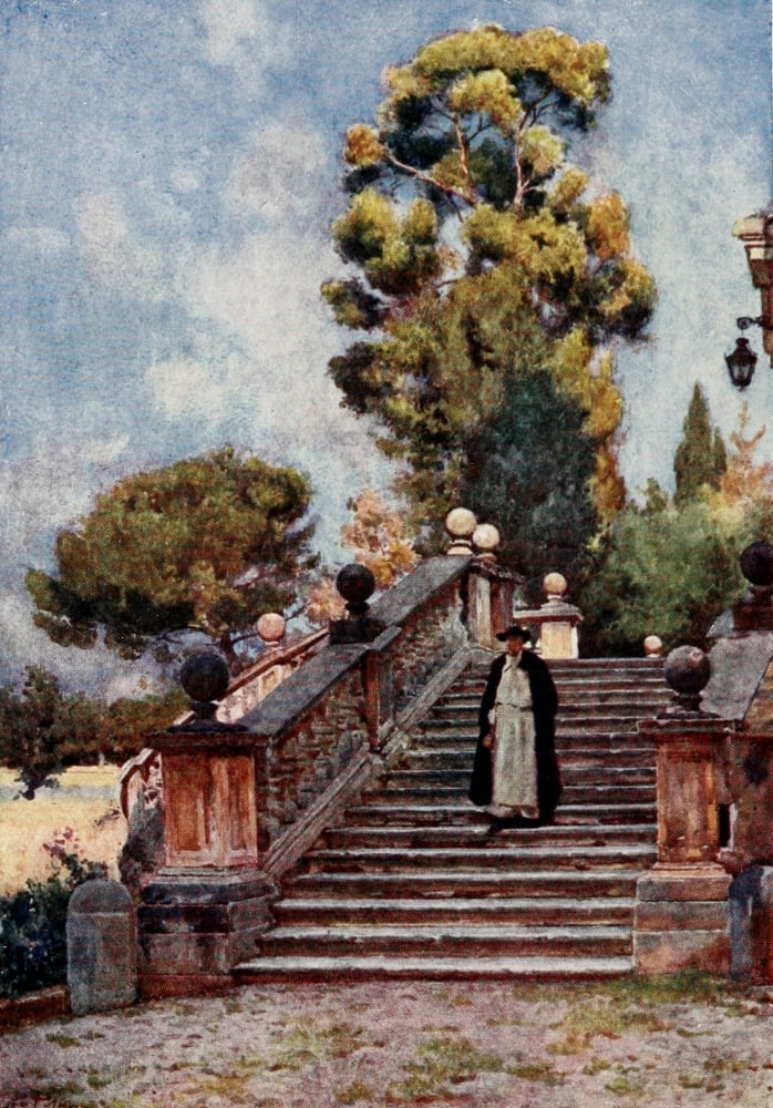 Rome 1905 Steps of Dominican Nuns Church Canvas Art - Alberto Pisa (24 x 36)
