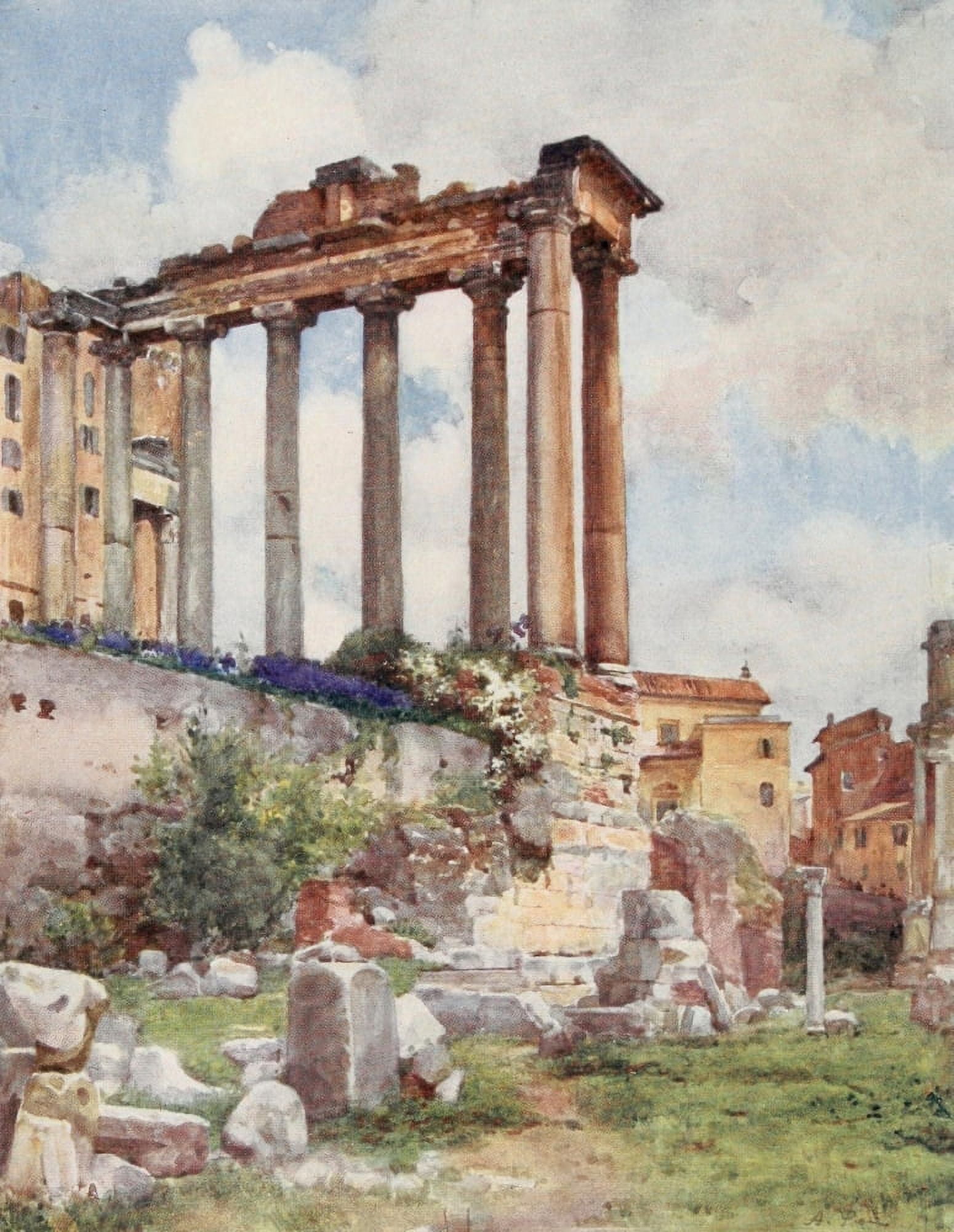 Rome 1905 Temple of Saturn from the Basilca Julia Canvas Art - Alberto Pisa (24 x 36)