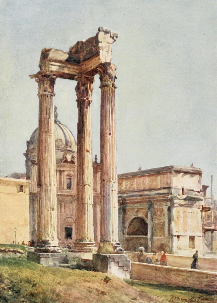 Rome 1905 Temple of Vespasian Canvas Art - Alberto Pisa (18 x 24)