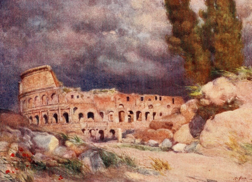Rome 1905 The Colosseum in a Storm Canvas Art - Alberto Pisa (18 x 24)