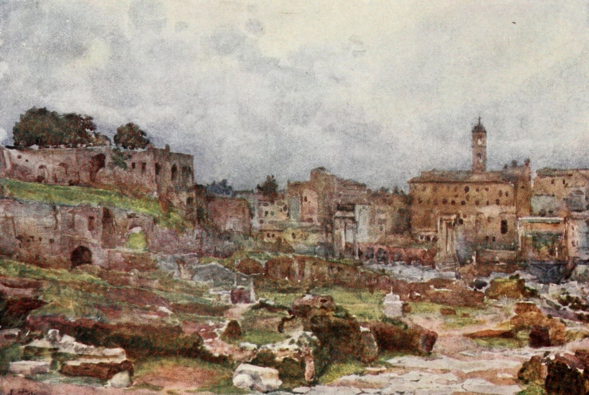 Rome 1905 The Forum looking towards the Capitol Canvas Art - Alberto Pisa (24 x 36)