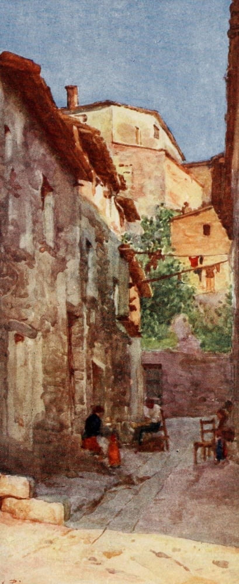 Rome 1905 Village Street at Anticoli Canvas Art - Alberto Pisa (18 x 24)