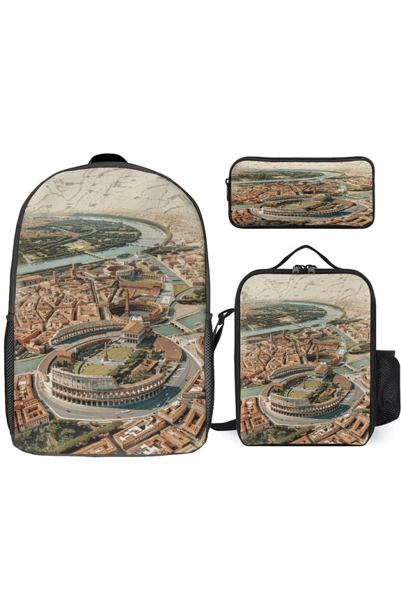 Rome 3 Piece Backpack Sets 17 Inch Bookbag, Insulated Lunch Bag & Pencil Case Combo