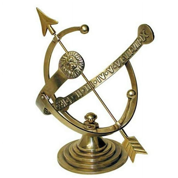 Rome Armillary Sundial w/Lion's Head, Polished Brass, 12.25"