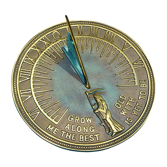 Rome Brass Father Time Sundial, Verdigris, 11.125" dia.