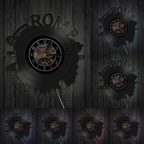 Rome City Skyline Colosseum Home Decor Wall Clock Italy Capital Skyround Rome Cityscape Vinyl Record Wall Clock Memorabilia Gift