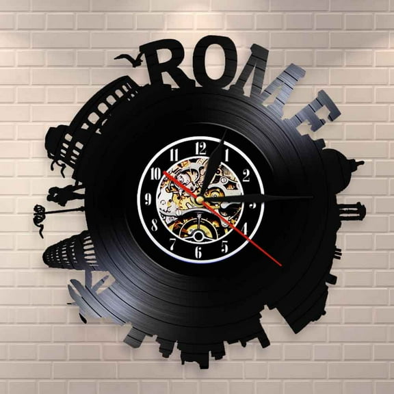 Rome City Skyline Colosseum Home Decor Wall Clock Italy Capital Skyround Rome Cityscape Vinyl Record Wall Clock Memorabilia Gift