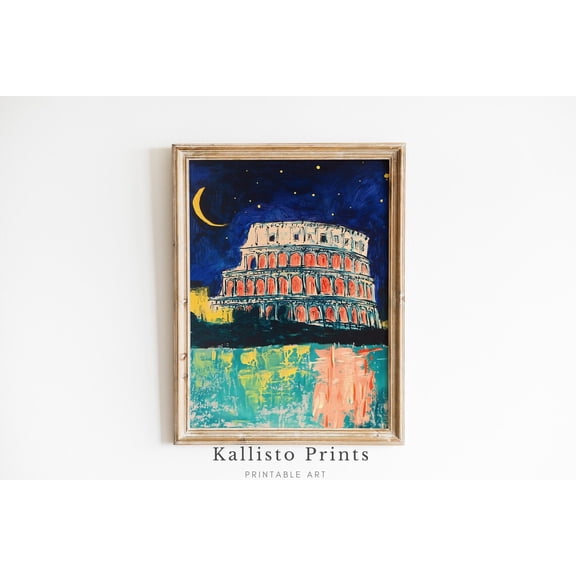 Rome Colosseum Art Print Poster, Vibrant Night Scene, Abstract Italian Landmark, , Travel Wall Decor,935, Size 8x12 UNFFRAMED F03.1.6l2128