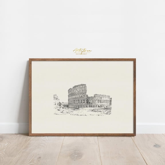Rome Colosseum Drawing Rome Architecture Wall Art Ancient Rome Print Italian Apt Wall Art Colosseum Sketch Italian Retro Poster, 821, Poster Only