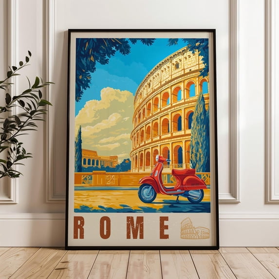 Wall Prints Rome Rome Colosseum Scooter Italian Illustrated Wall Art Poster - Walmart.com