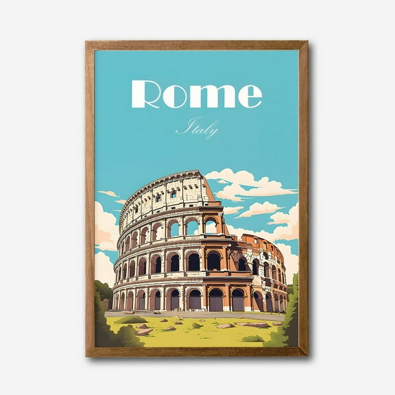 Rome Colosseum Vintage Travel Poster Canvas Wall Art  Italian Landmark Decor