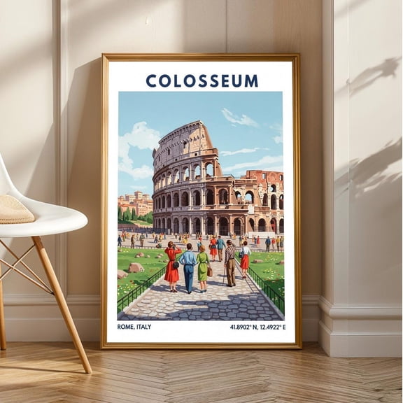 Rome Colosseum Vintage Travel Poster: Italian Architecture Art Print, Unframed Poster Size 8x12