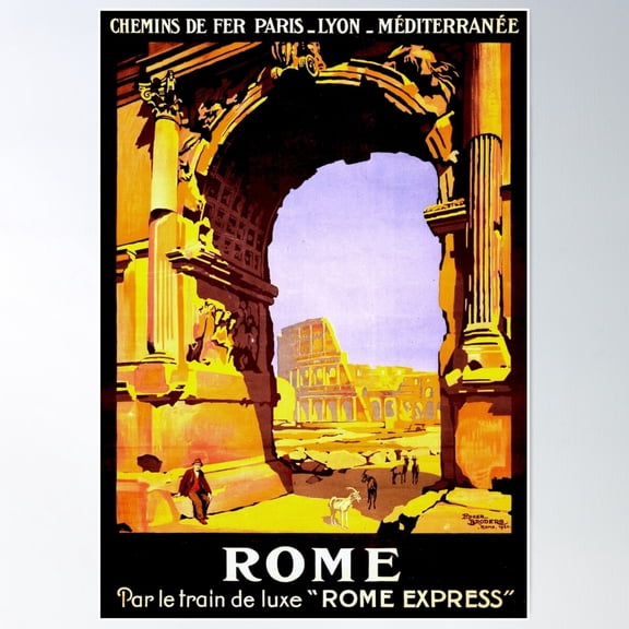Rome Express: Vintage Train Travel Advertising Print Poster Wall Art, Modern Wall Decor For Living Room Bedroom, 8x12 UNFRAMED