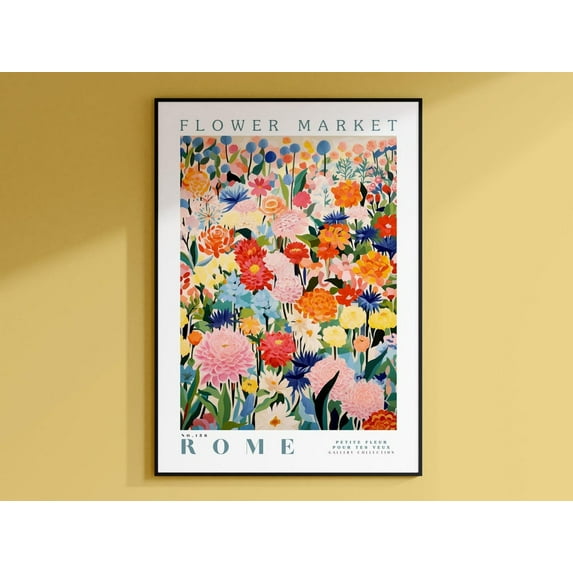 Rome Flower Market Poster, Rome Wall Decor, Rome Poster, Rome Wall Art, Rome Print, Italy Wall Art, Botanical Wall Art, Floral Illustration Wall Art, Modern Wall Decor For Living Room, 12x18 UNFRAMED