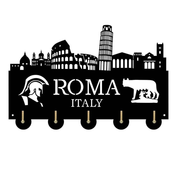 Rome Italy City Attractions Household Decor Wooden Wall Hooks Wall Hanger Coat Rack Keys Bags Clothes Multi-Purpose Keys Handbags Hook Gift for Designer