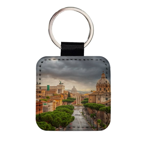 Rome Italy City Travel History Faux Leather Square Keychain