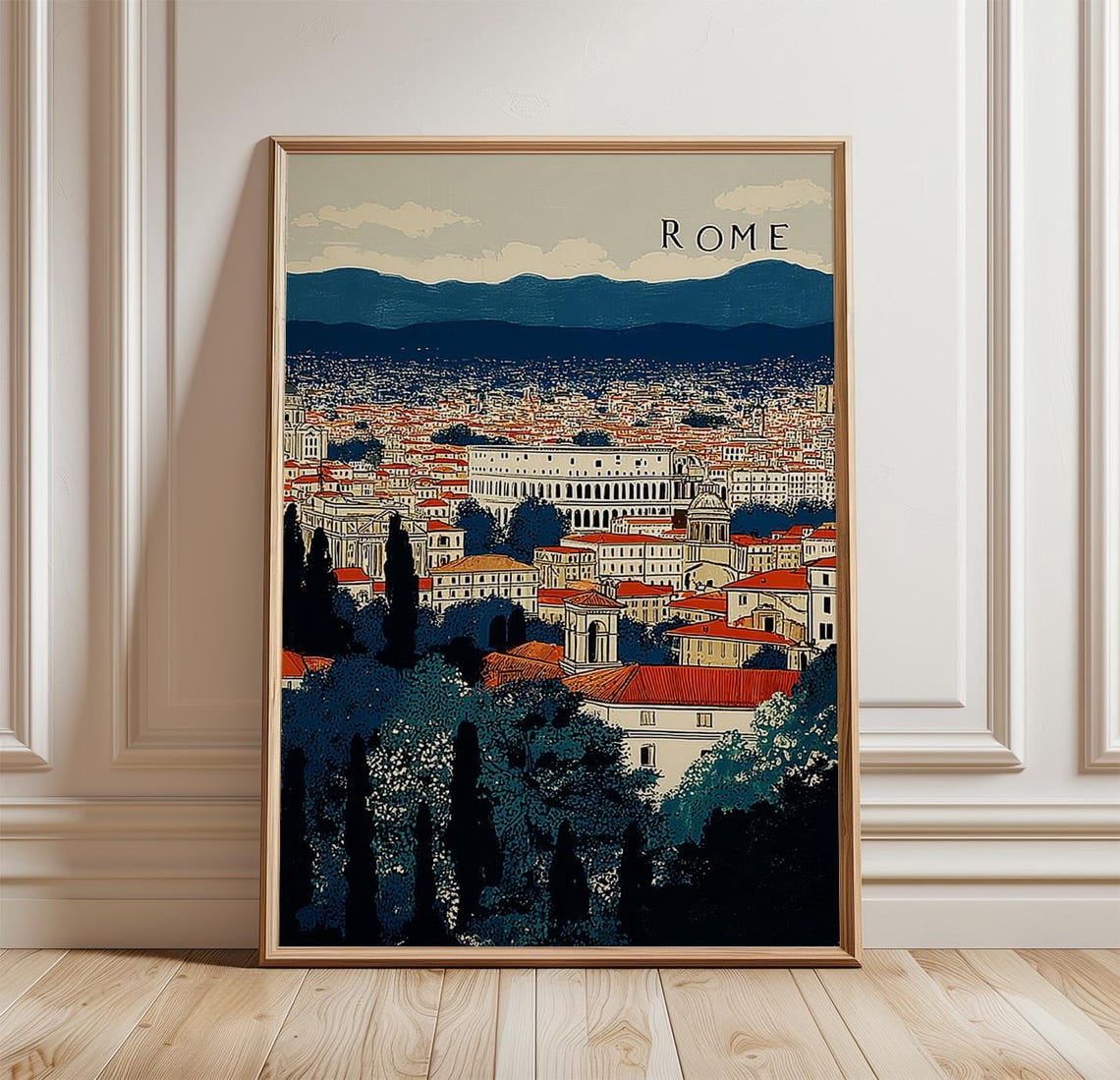 Window View Poster Rome Rome Italy Colosseum Skyline View Vintage Travel Poster, Living Room ...
