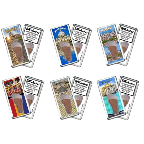 Rome, Italy FootWhere Fridge Magnets. 6 Piece Set. (RM200 - Assorted)