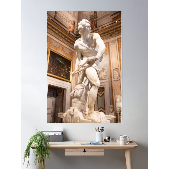 Rome, Italy - Galleria Borghese Museum - David By Gian Lorenzo Bernini Poster Wall Art, Modern Wall Decor For Living Room Bedroom, 12x18 UNFRAMED