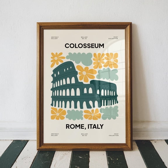 Rome Italy Modern Travel Poster, Travel Decor Poster, Boho Floral Poster, Colosseum Poster, Aesthetic Home Decor, Travel Lover,, Unframed Poster Size 12x18