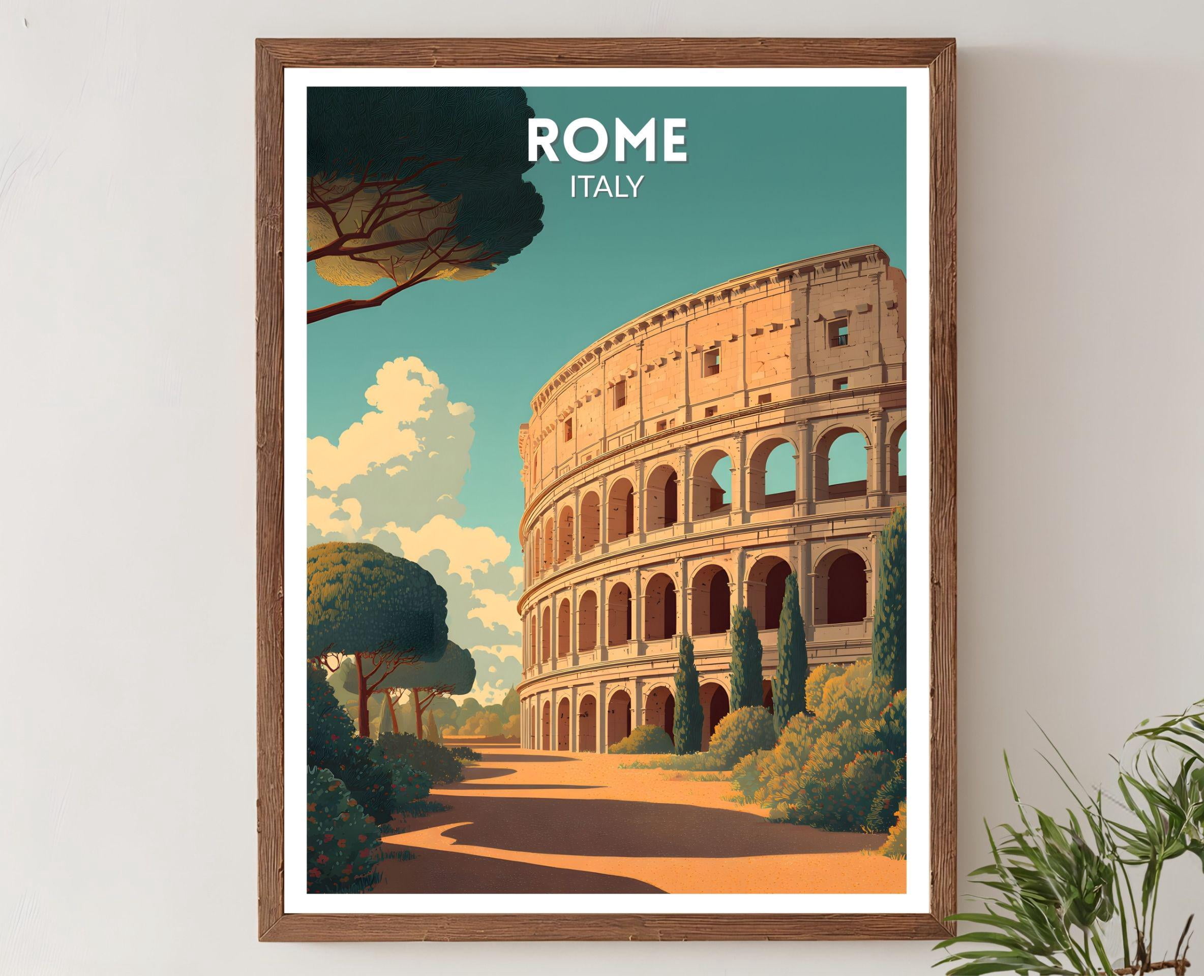 Rome Italy Retro Travel Mid Century Modern Wall Vintage Colosseum Italy ...