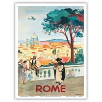 Rome Italy - St. Peters Basilica - Vintage Airline Travel Poster by Yves Brayer c.1949 - Master Art Print (Unframed) 9in x 12in