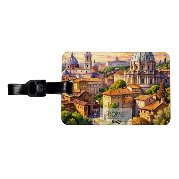 Rome Italy Travel City Watercolor Faux Leather Travel Luggage Tag