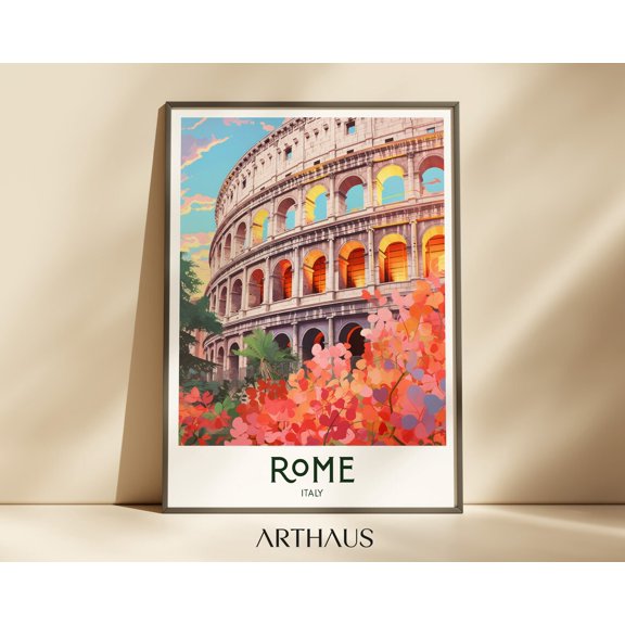 Rome Italy Travel Rome Italy Travel Home Decor Vintage Illustration, Unframed Canvas Size 8x12