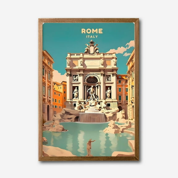 Rome Italy Trevi Fountain Canvas Wall Art  Modern Travel Poster Print