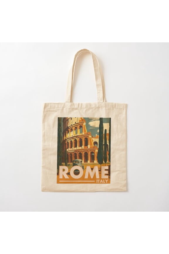 Rome Italy Vintage Travel Retro Colosseum Canvas Tote Bags, Reusable Shopping Bag