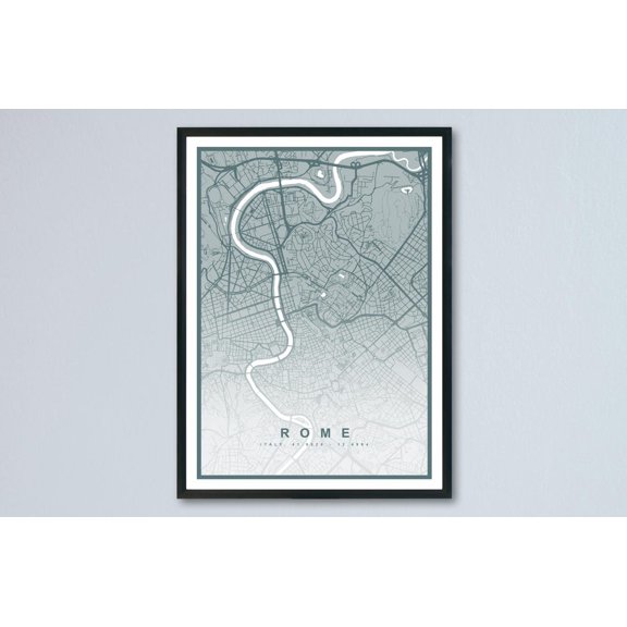 Rome Map Rome City Italy Rome Accent Street Map Urban Rome Illustration Wall Art Unframed Paper Print