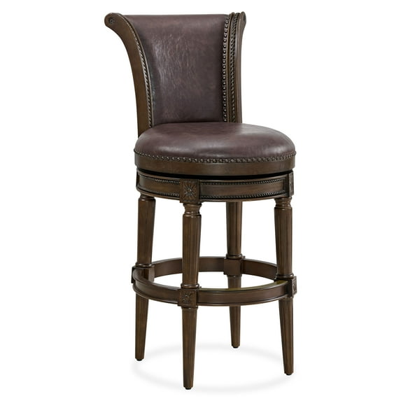 ROME + OAK Runyan 31" Swivel Bar Stool in Dark Walnut Finish w/Vintage Brown Vegan Leather