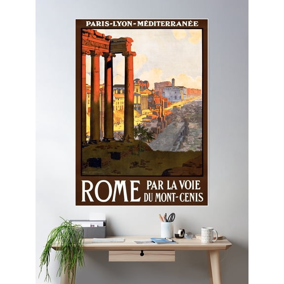 Rome Par La Voie Du Mont-Cenis Holidays Tourism Vintage Railway Travel Poster Wall Art, Modern Wall Decor For Living Room Bedroom, 24x36 UNFRAMED