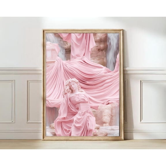 Rome Pink Trevi Fountain City Scenery Bedroom Nursery Wall Art, Unframed Paper Print Size 8x12