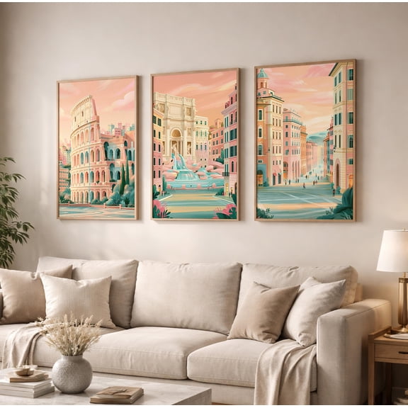 Rome Posters Italian Cityscape Wall Art Home Decor Office Wall Art Set 3, Poster Only