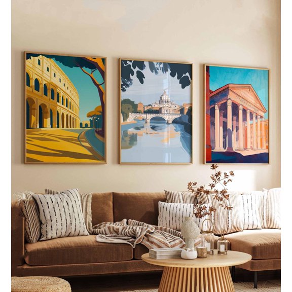 Rome Posters Italy Travel Prints Italian City Wall Art Set Colosseum Decor Ancient City Art European Prints Italy Posters Set 3