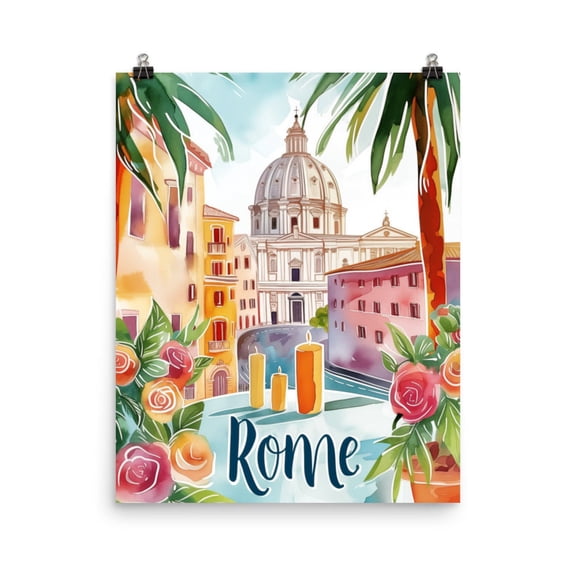 Rome Print, St Peter’S Basilica Italian Wall Art, European City Poster, Roman Architecture Travel Decor, Ancient Rome Artwork Home Decor #4042, Unframed Canvas Size 16x24