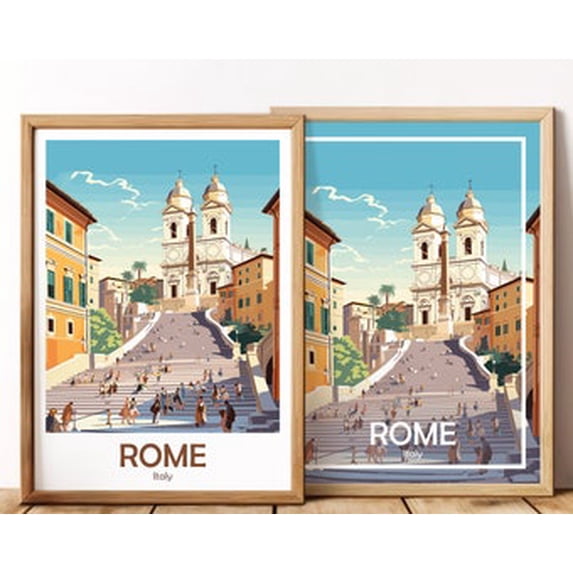 Wall Prints Rome Rome Spanish Steps Wall Art Print, Vintage Italian Landmark Travel ...