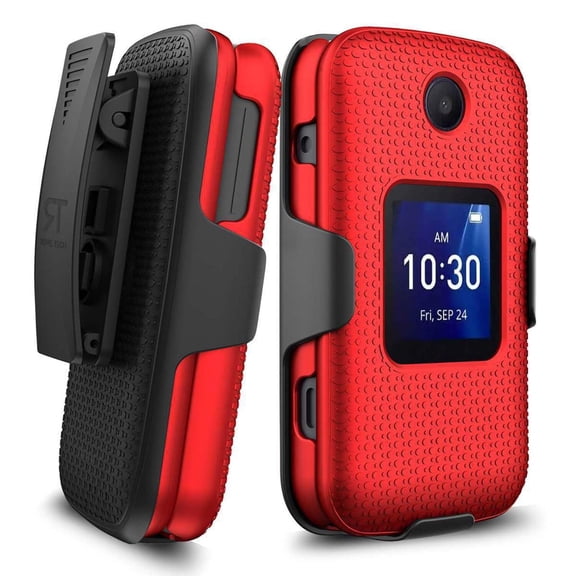 Rome Tech Belt Clip Holster Case for Cricket, T-Mobile, Alcatel, TCL Flip Phones - Red