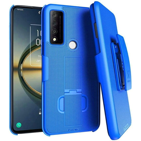 Rome Tech Belt Clip Phone Case for TCL 30 V 5G 6.67" [2022] Slim Heavy Duty Rugged Slide Hip Holster Cover with Kickstand Compatible with TCL 30V 5G - Blue