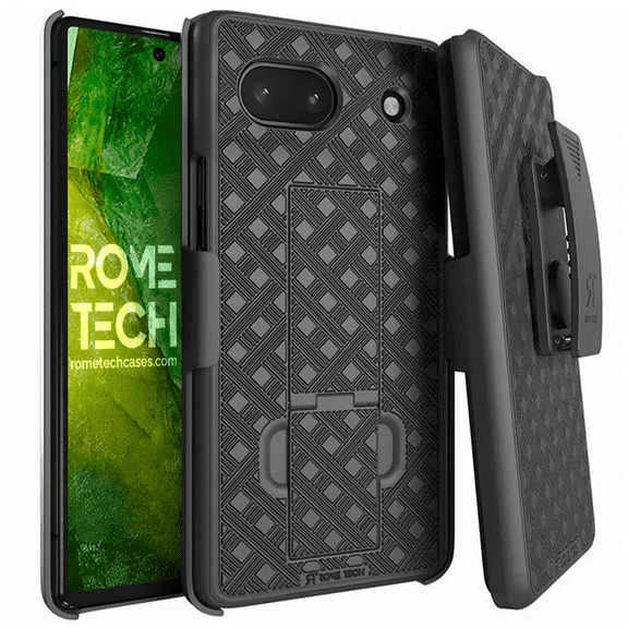 Rome Tech Case with Belt Clip Holster & Kickstand for Google Pixel 8A (2024), Slim Cover, Black