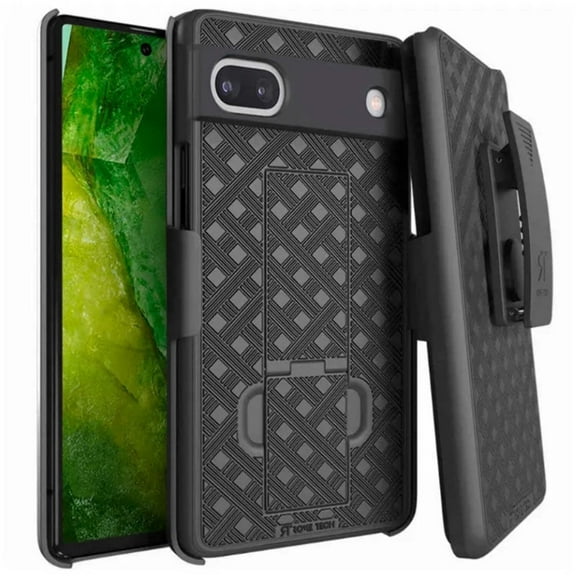 Rome Tech Case with Belt Clip Holster & Kickstand for Google Pixel 8A (2024), Slim Cover, Black