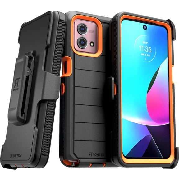 Defender Case for Moto G Stylus 4G 2023 with Belt Clip, Kickstand, Dual-Layer, Black/Orange