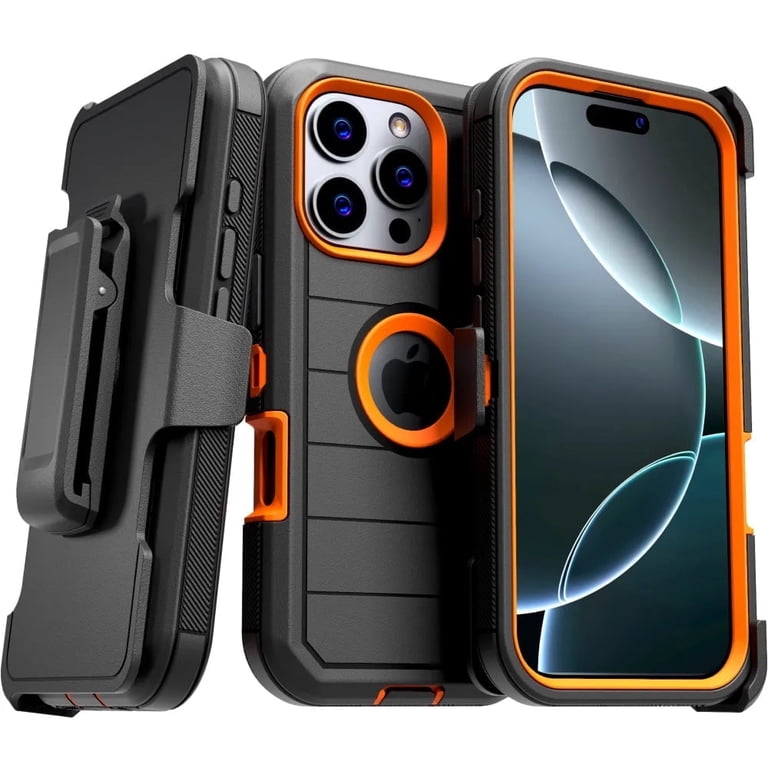 Defender Case for iPhone 16 Pro Max with Belt Clip, Kickstand, Dual-Layer,  Black/Orange - Walmart.com