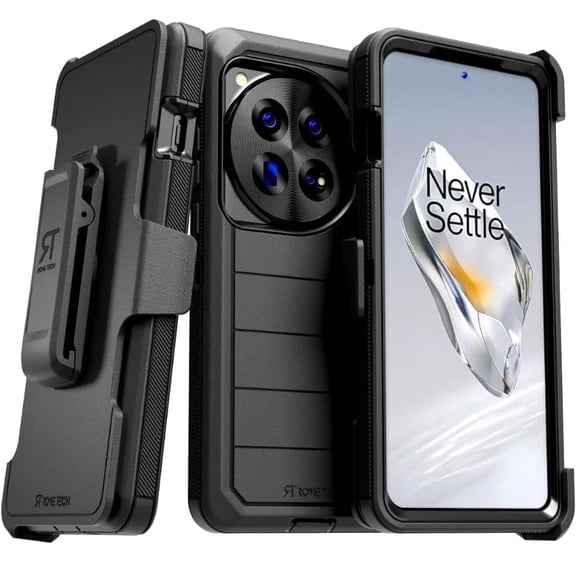 Rome Tech PU12 Shockproof Hard Shell Holster Cell Phone Case for OnePlus 12 (2024), Black
