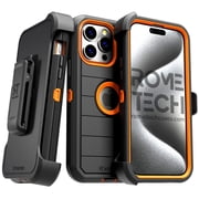 Rome Tech for Apple iPhone 15 Pro Max (2023) Case with Belt Clip Holster & Kickstand, Dual-Layer Shockproof Case - Black & Orange