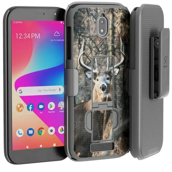 Rome Tech for BLU View 2 Belt Clip Holster Phone Case with Kickstand - Camo Deer